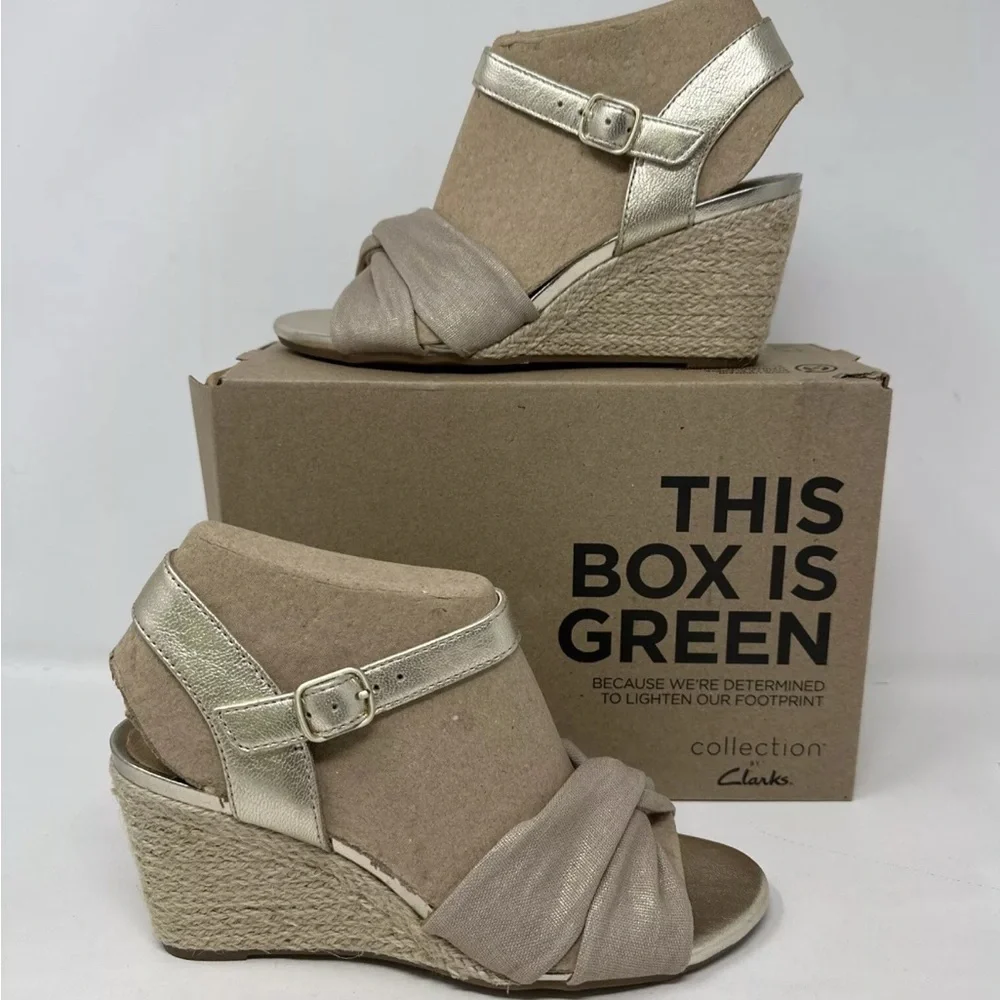 CLARKS Margee Beth Espadrille Wedge Sandal‎ Ankle Strap in Natural Size 6.5